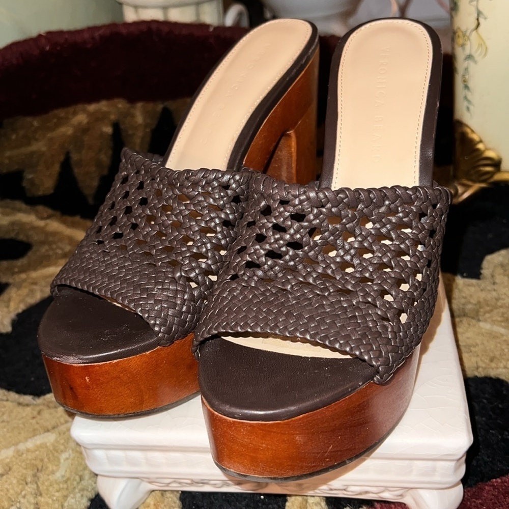Veronica Beard Women’s Guadalupe Woven Platform Sandals Heels Size 7.5
